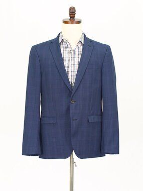 Sand 42R Navy Blazer Sport Coat Jacket 2-Button Check Y496